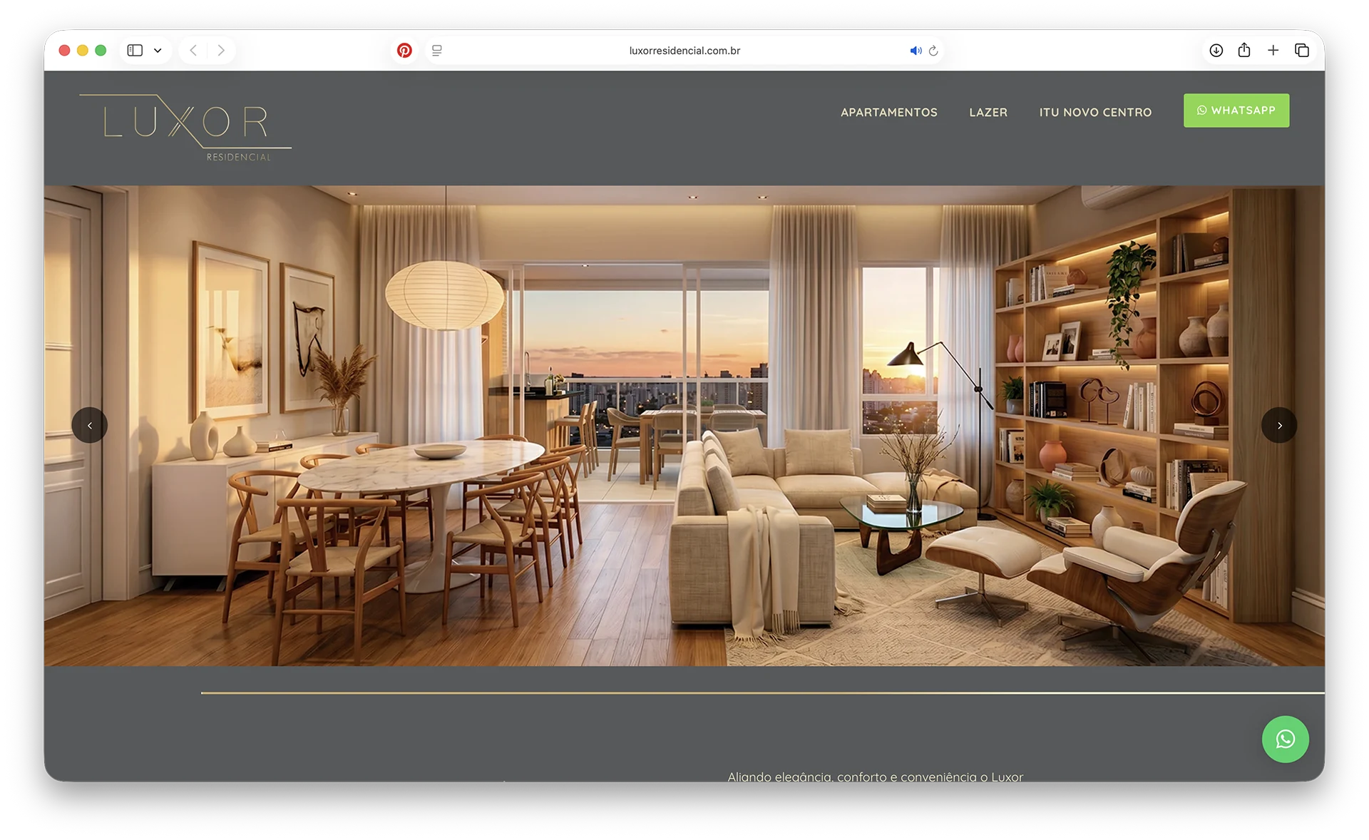 Landing page do empreendimento imobiliário Luxor Residencial, de Itu/SP