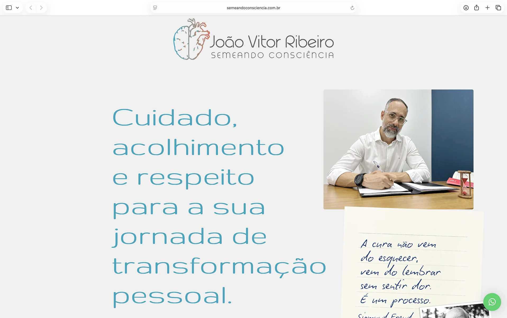 Site desenvolvido pela Chez Publicidade para o terapeuta João Vitor Ribeiro da Semeando Consciência
