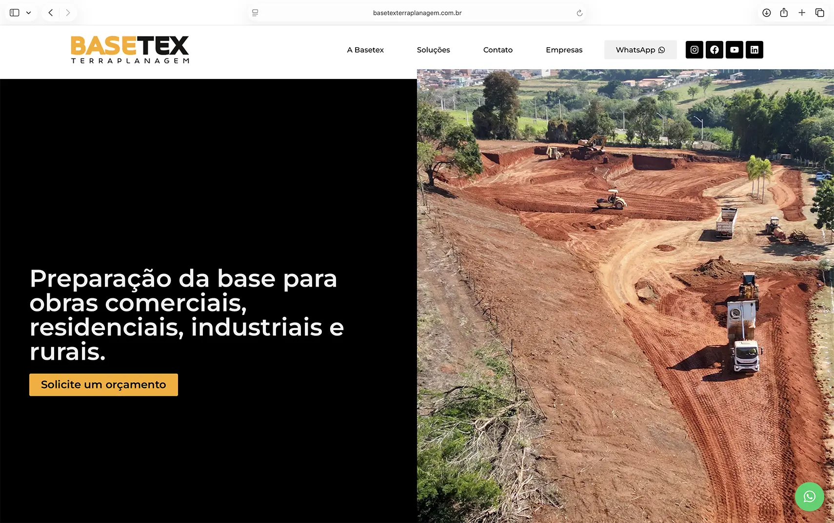 Site institucional criado pela Chez Publicidade para a Basetex de Itu/SP