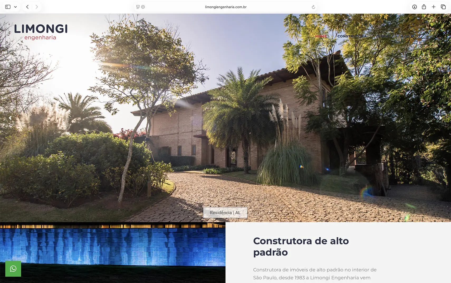 Site institucional criado pela Chez Publicidade para a construtora Limongi Engenharia de Itu/SP
