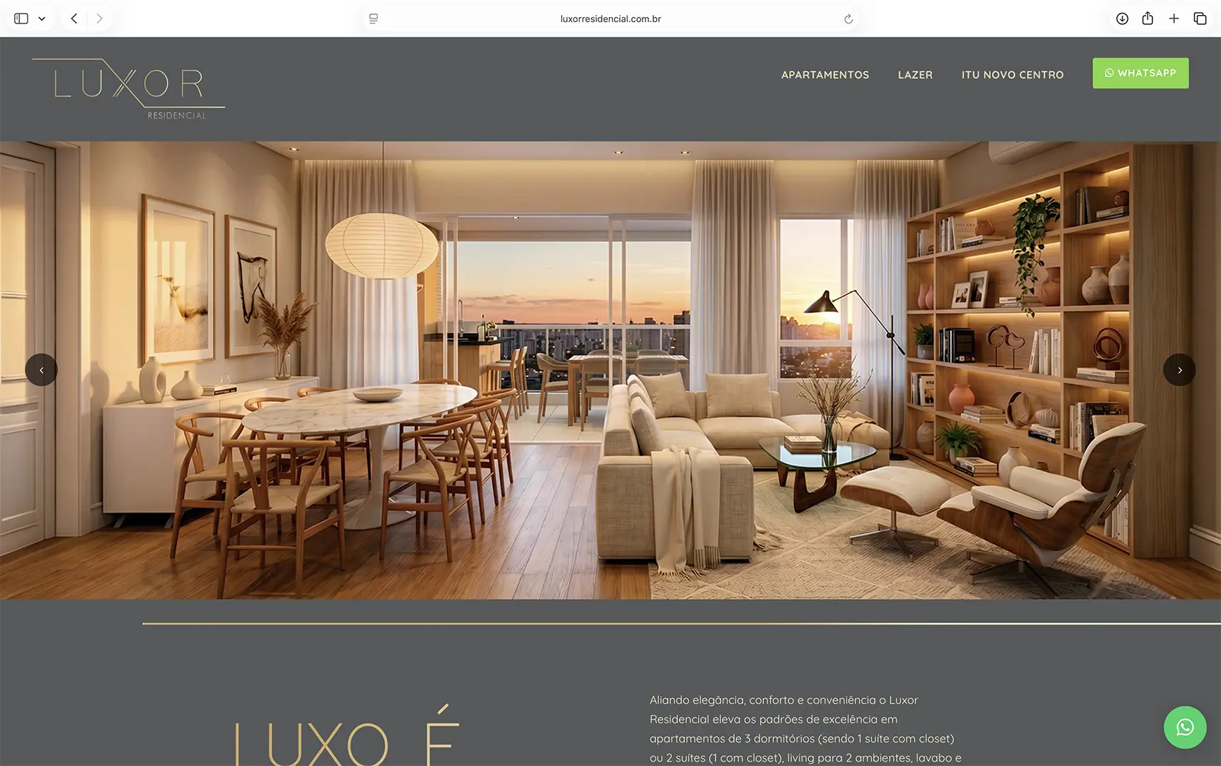 Landing Page criada pela Chez Publicidade para o empreendimento imobiliário Luxor Residencial de Itu/SP