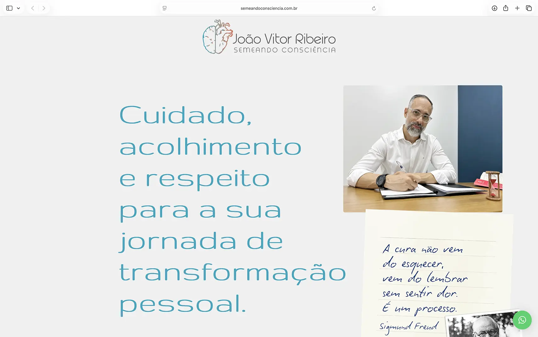 Site institucional criado pela Chez Publicidade para o terapeuta João Vitor Ribeiro da clínica Semeando Consiciência de Itu/SP